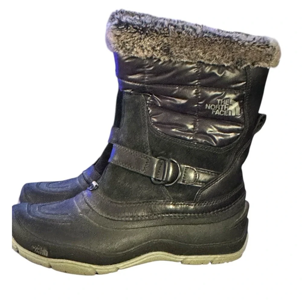 North Face Shellista Boots Womens Sz 7.5 Black Primaloft Pull On Faux Fur Trim